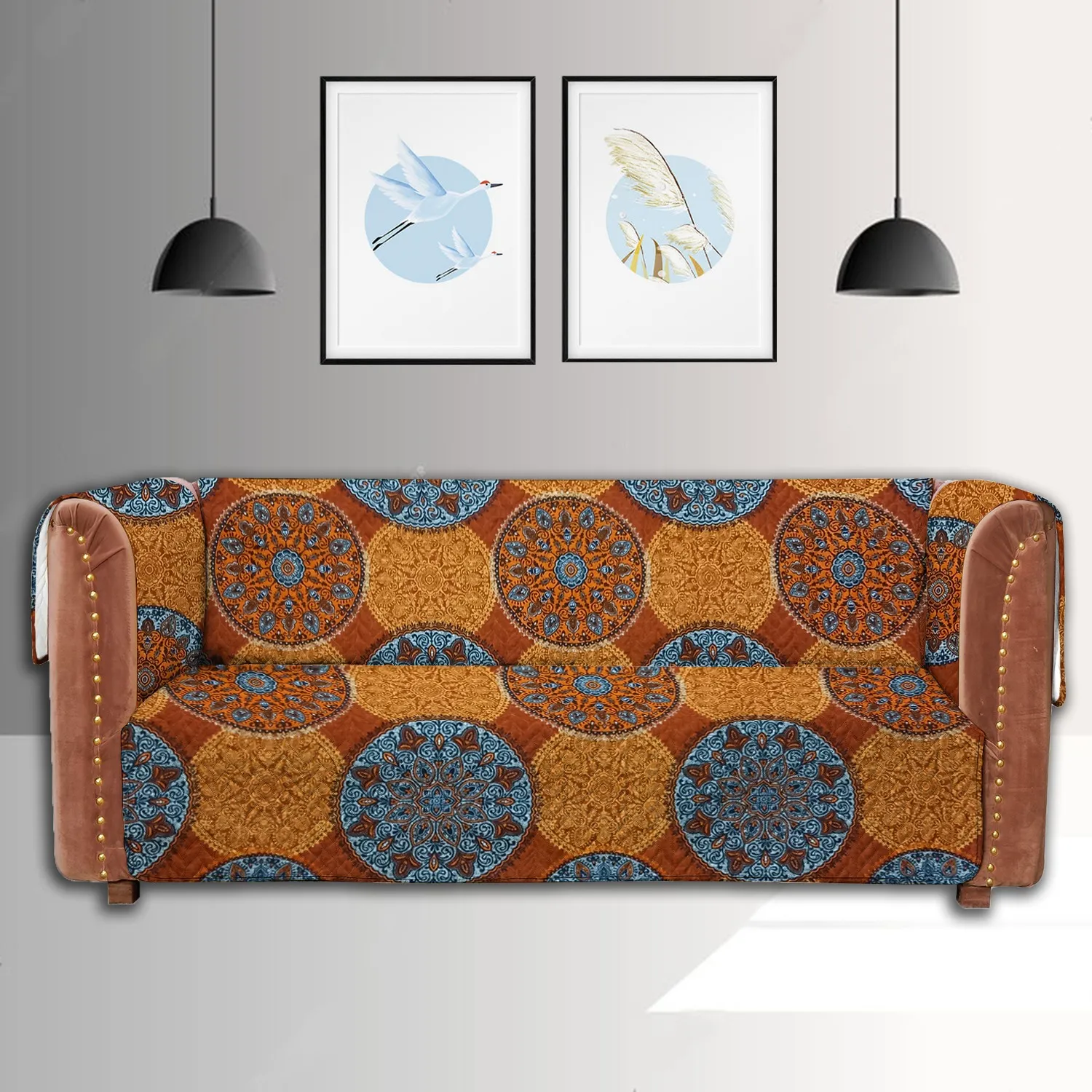 Crystal Printed Ultrasonic Sofa Covers Brown Printed