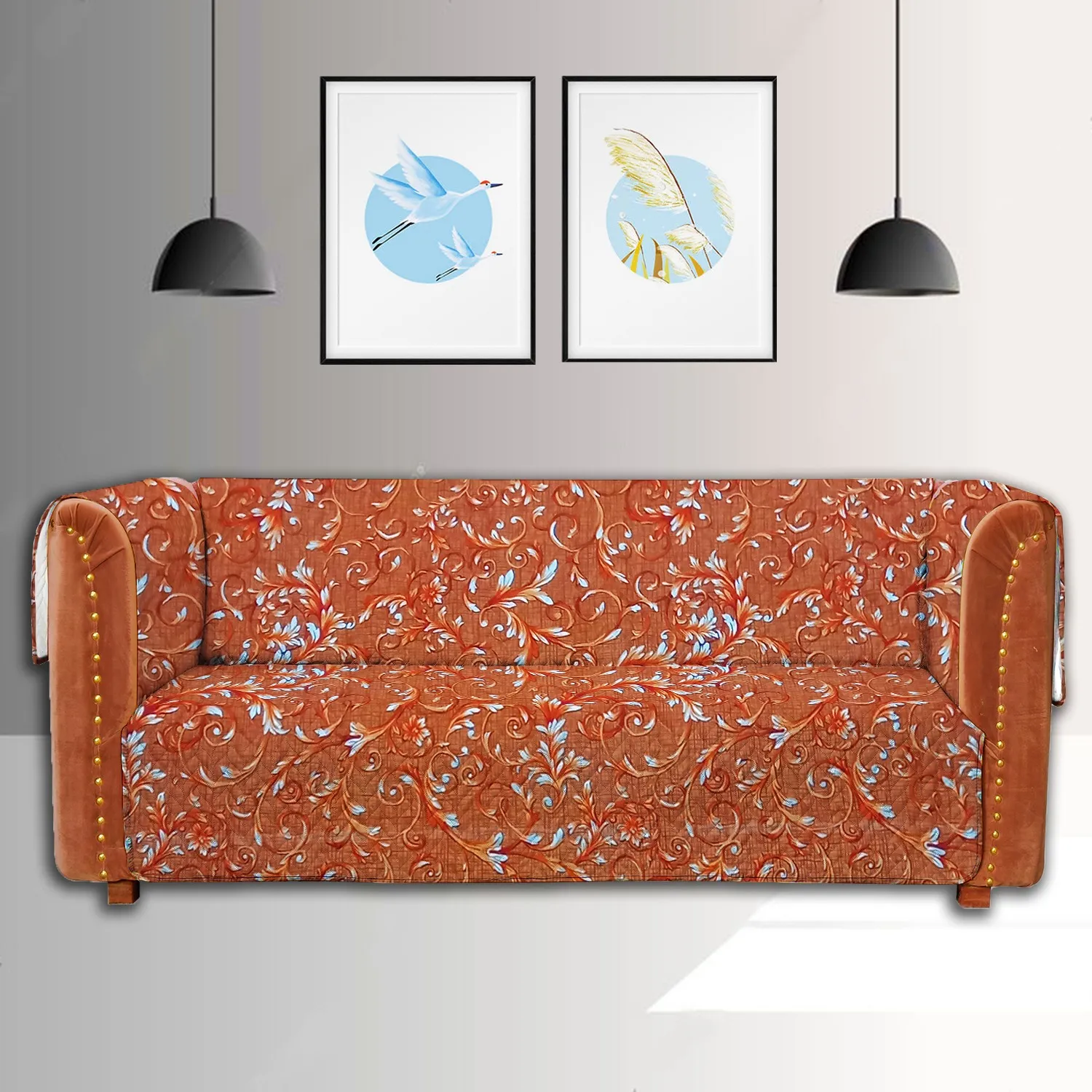 Crystal Printed Ultrasonic Sofa Covers Mix Brown Printed