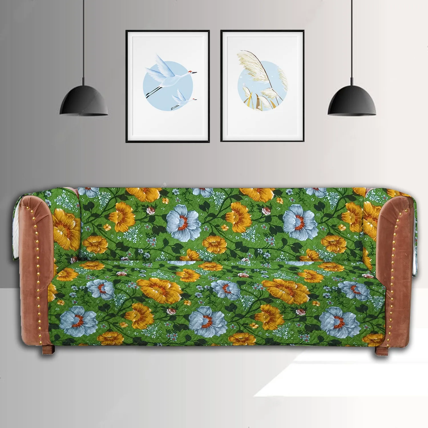 Crystal Printed Ultrasonic Sofa Covers Green Colour