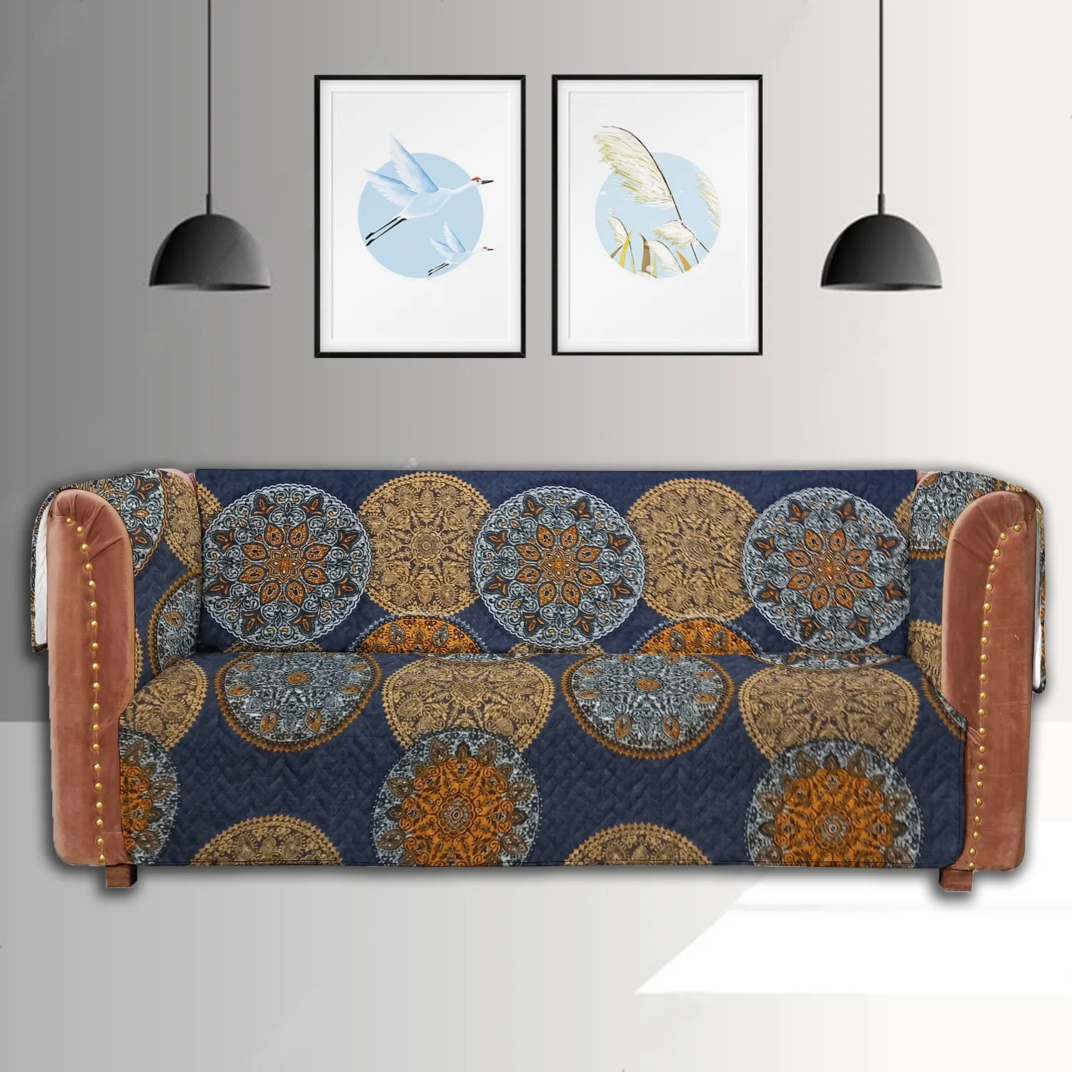 Crystal Printed Ultrasonic Sofa Covers Blue Printed