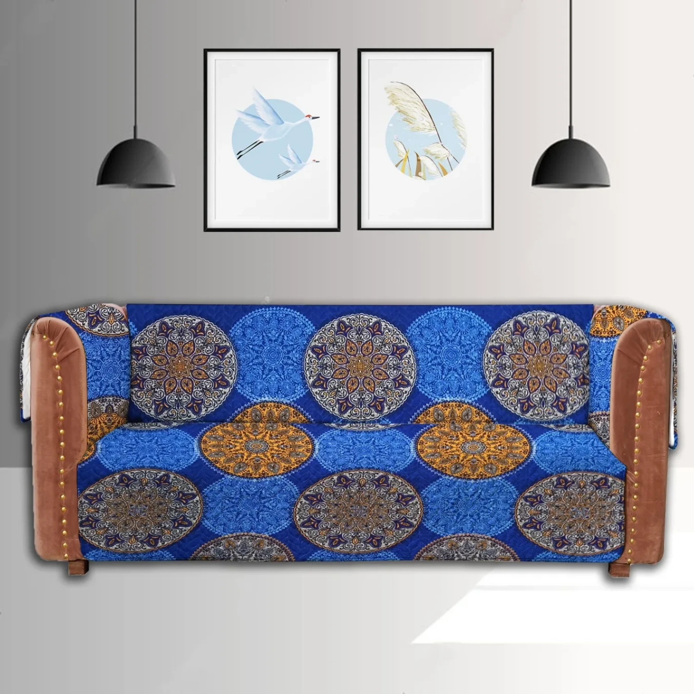 Crystal Printed Ultrasonic Sofa Covers Sky Blue Printed