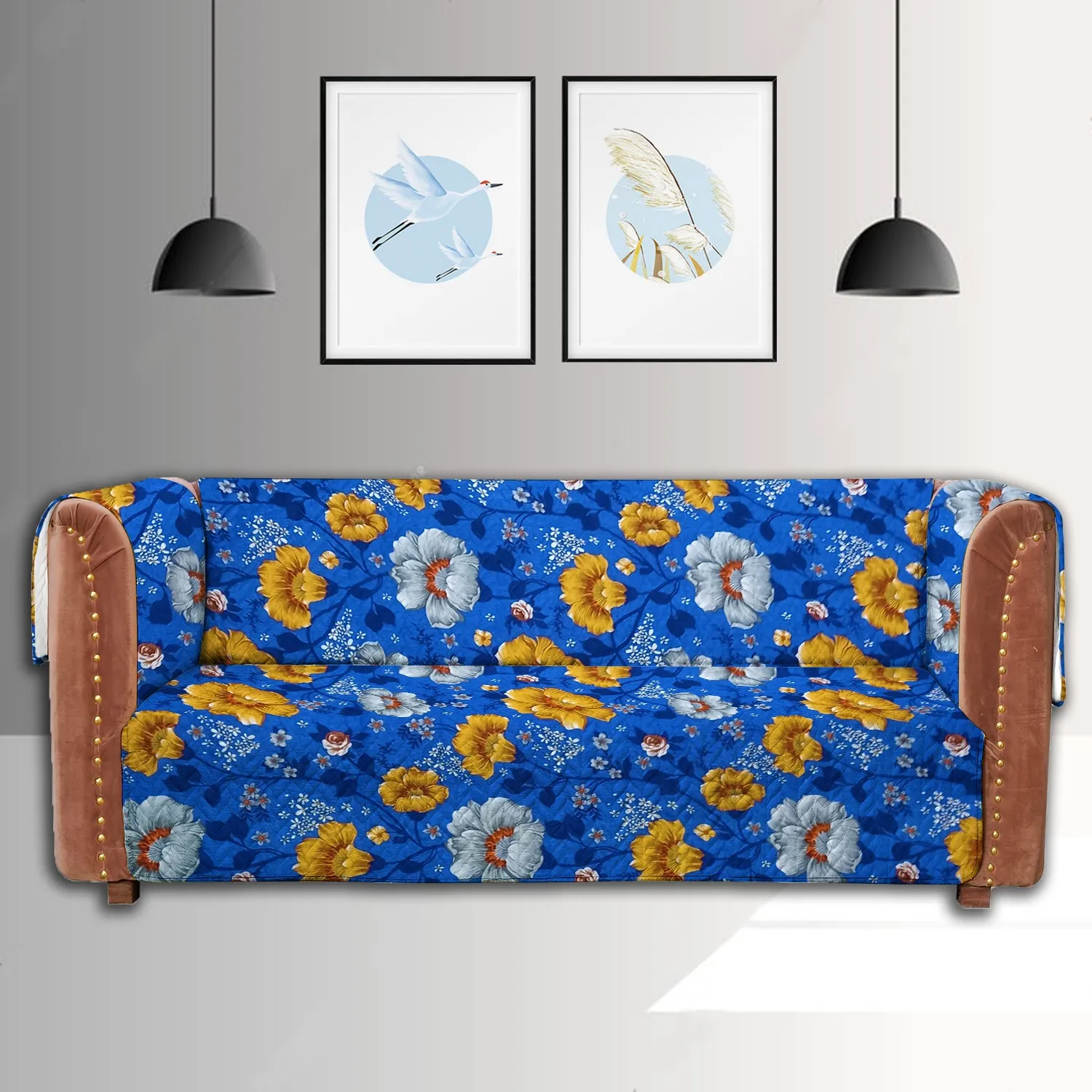 Crystal Printed Ultrasonic Sofa Covers Blue Colour