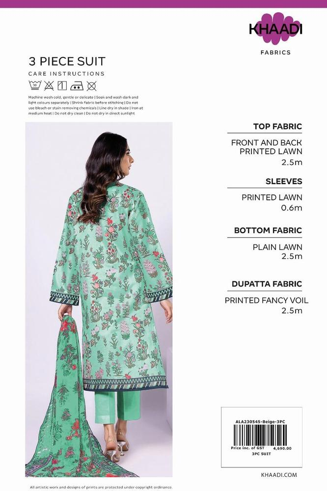 3 Pcs Women's unstitched lawn printed suit