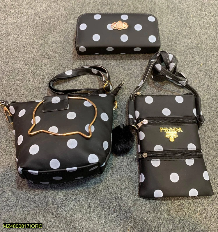3 pieces black polka dot purse set