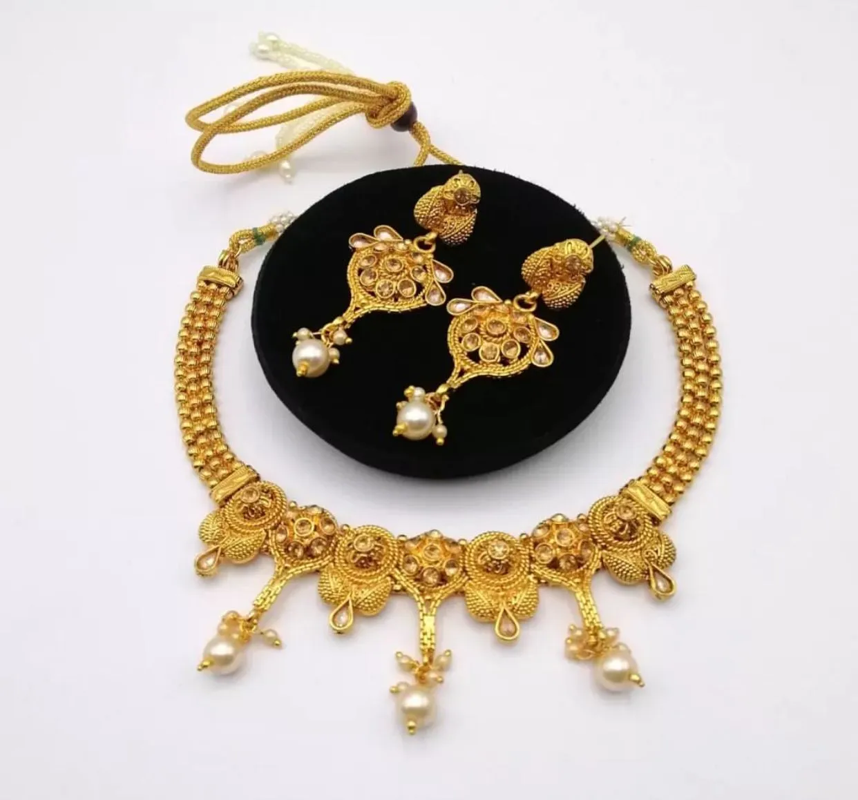 Copper polki kundan set real stone