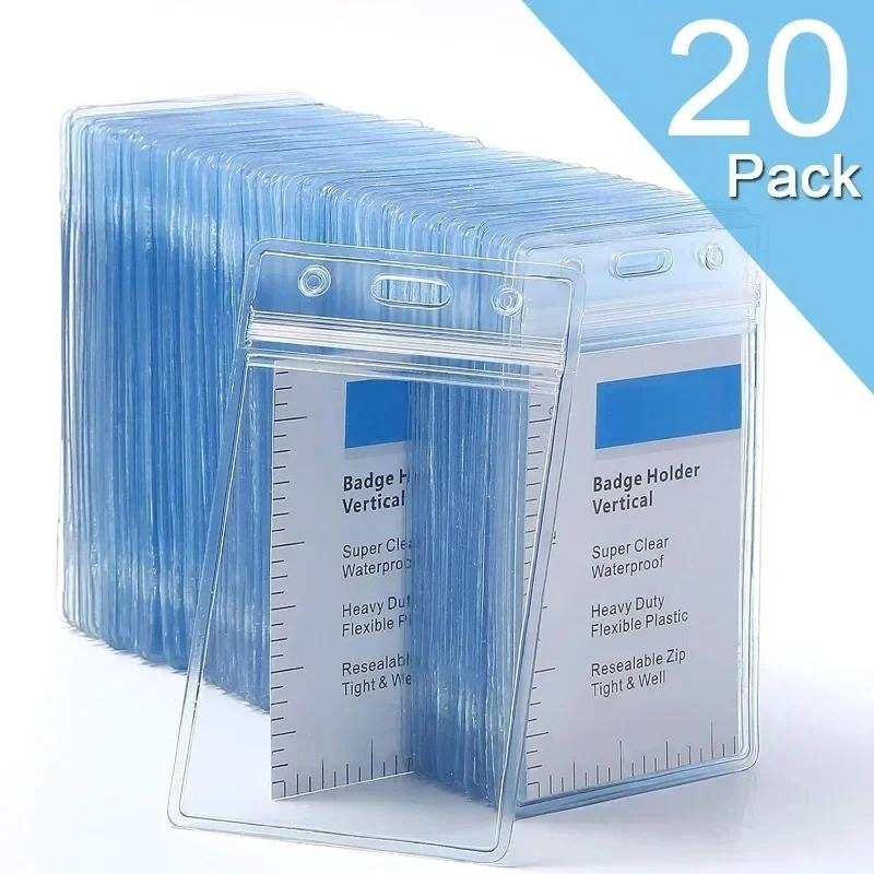 20 Vertical Transparent Vinyl Plastic Clears ID Card Bag Case Badge Holder