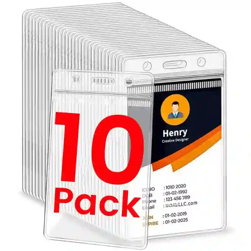 Pack of 10 Vertical Transparent Vinyl Plastic Clears ID Card Bag Case Badge Holder