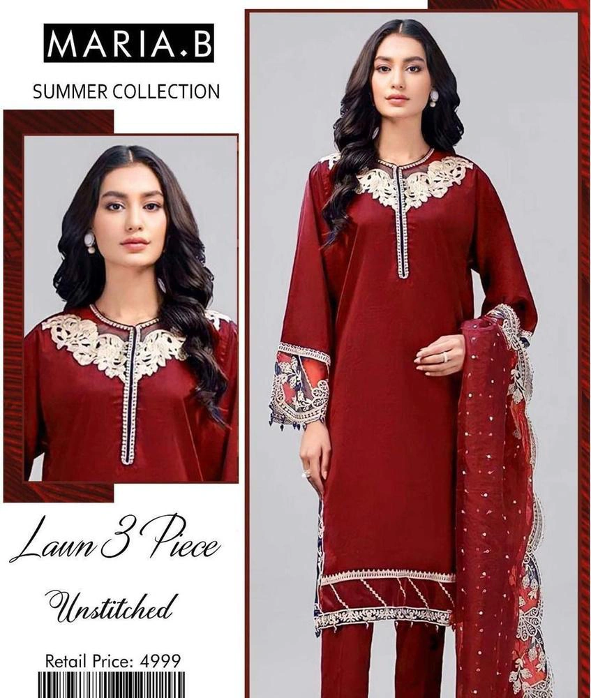 3pcs Woman's unstitched Lawn embroidery Suit