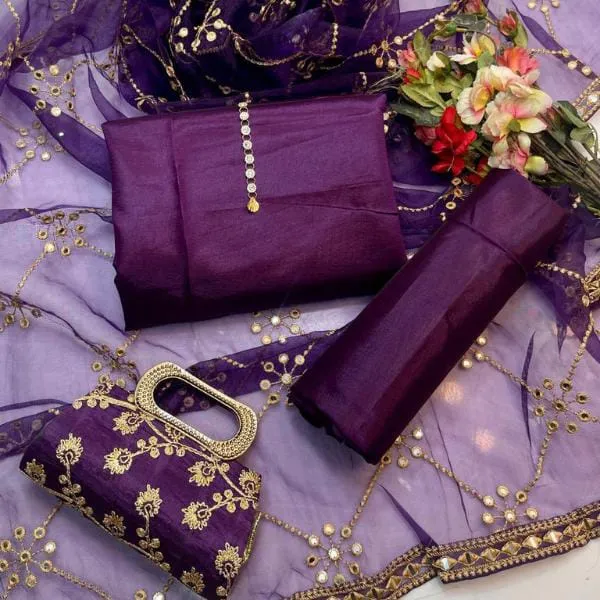 Women’s Unstitched Katan Silk Plain Fancy Dress