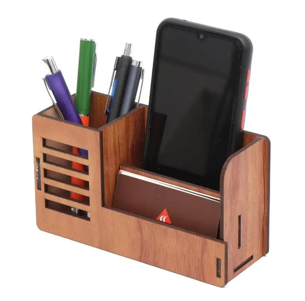 Unique 1 Pc Mobile Holder Wooden Desk Organizer
