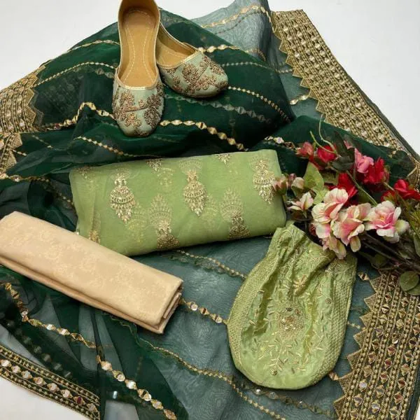 Women’s Unstitched Chiffon Embroidered Fancy Dress