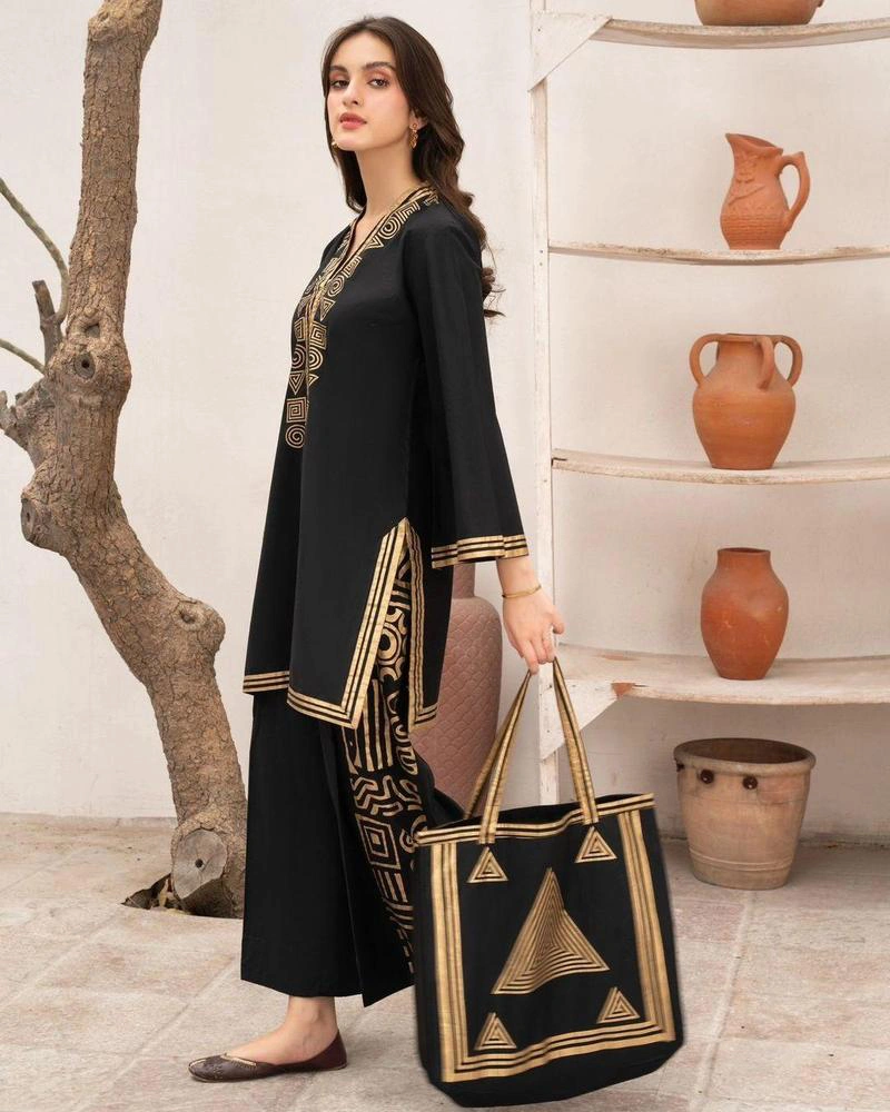 3 PC's Women's Stitched Printed Linen Suit