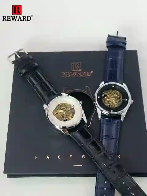 Reward skeleton automatic watch with 2 straps