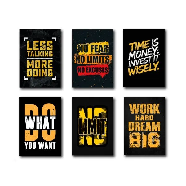Pack Of 6 Motivational Quotes Sticky Wooden Canvas Frames
