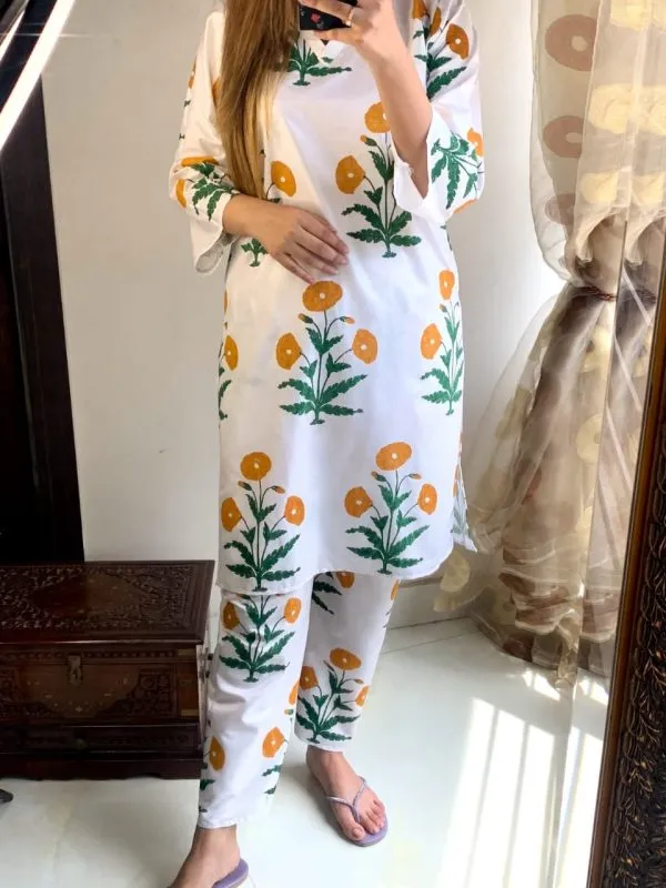 Gulzar Print 2pc Linen Dress | Shirt And Trouser For Girls