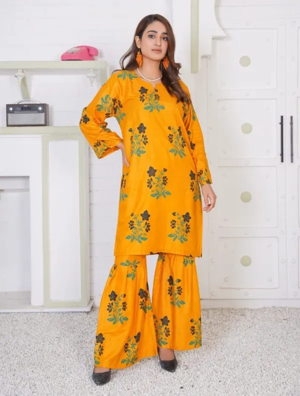 Lilen Block Flower Print 2pc Suit Shararah Style