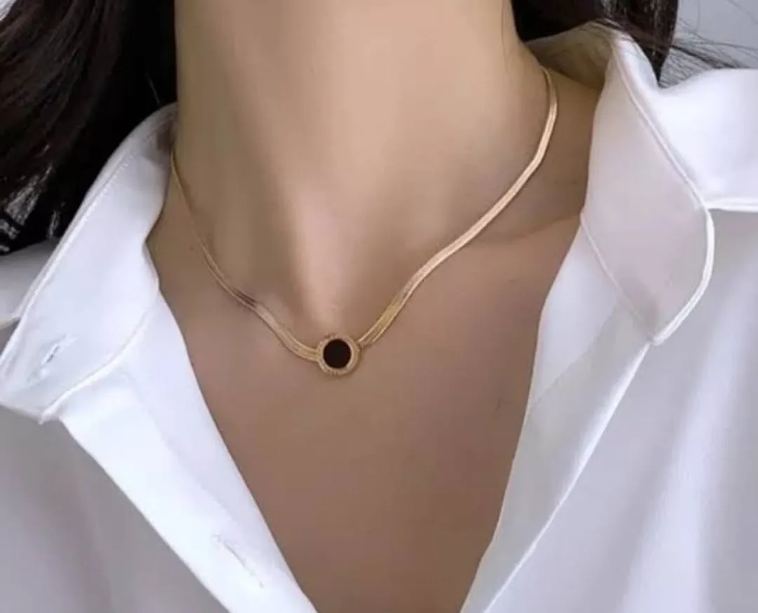 titanium gold plated Roman numeral round necklace