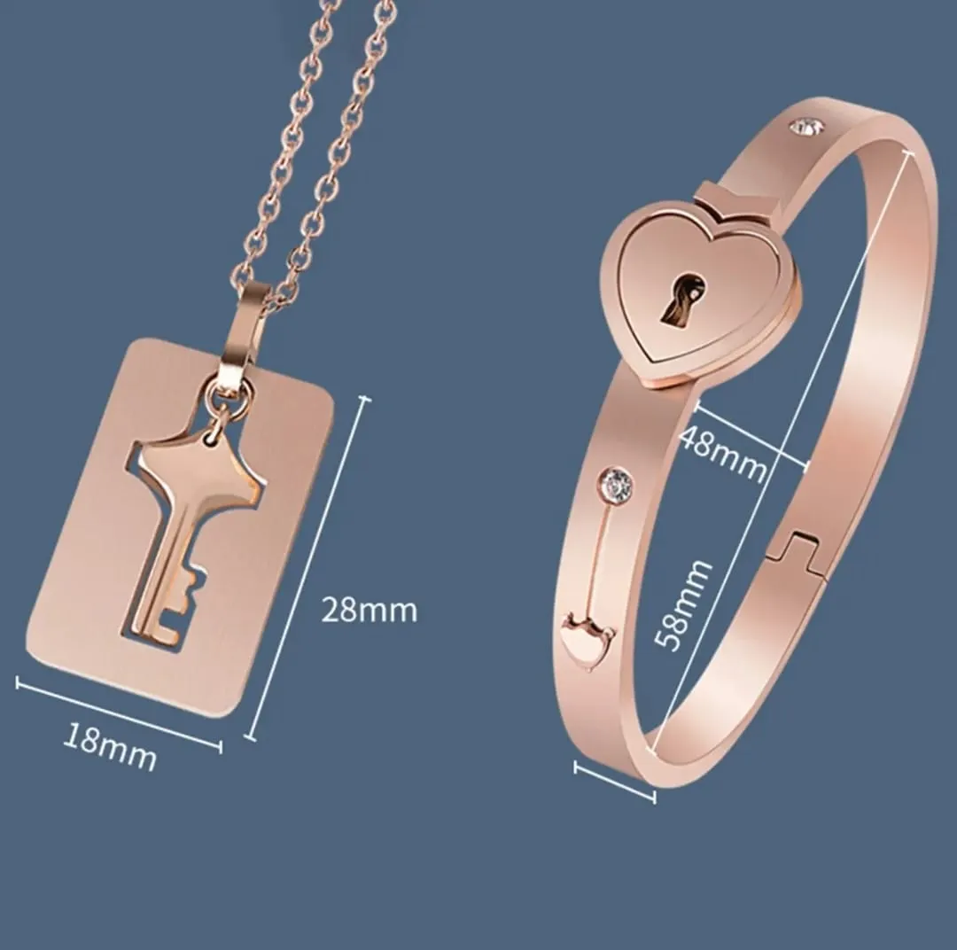 "Lock and key bracelet and pendant set"