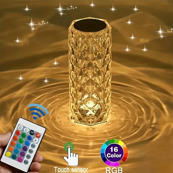 USB Rechargeable Crystal Rose Diamond Touch Lamp With Remote