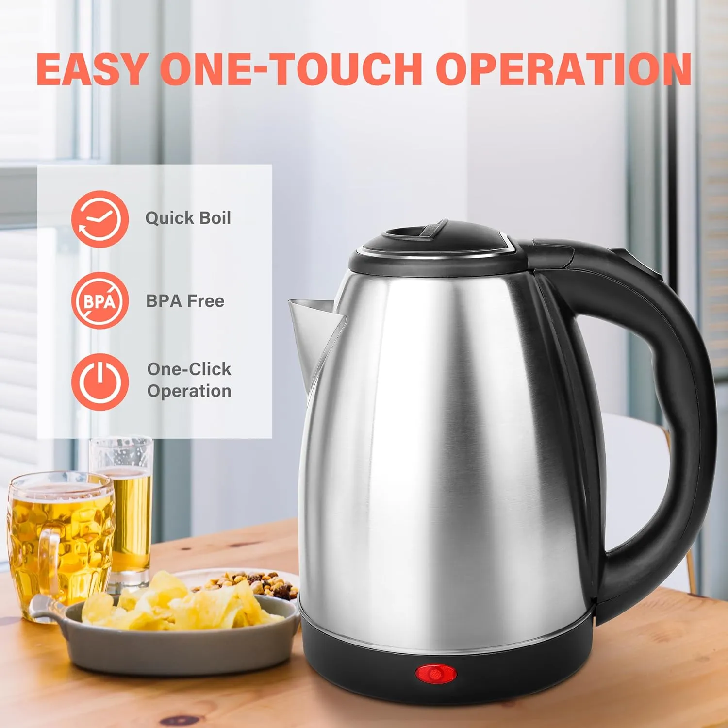 Electric Kettle Stainless Steel Body With 2.0 Liter Capacity