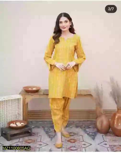2 pcs woman stitched lawn chunri printed suit