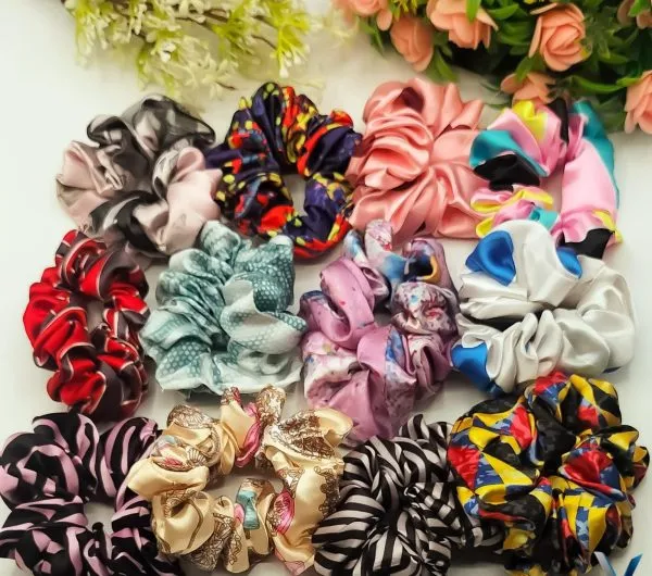 (pack Of 12) Scrunchies For Girls Hair High Quality Silk Pri