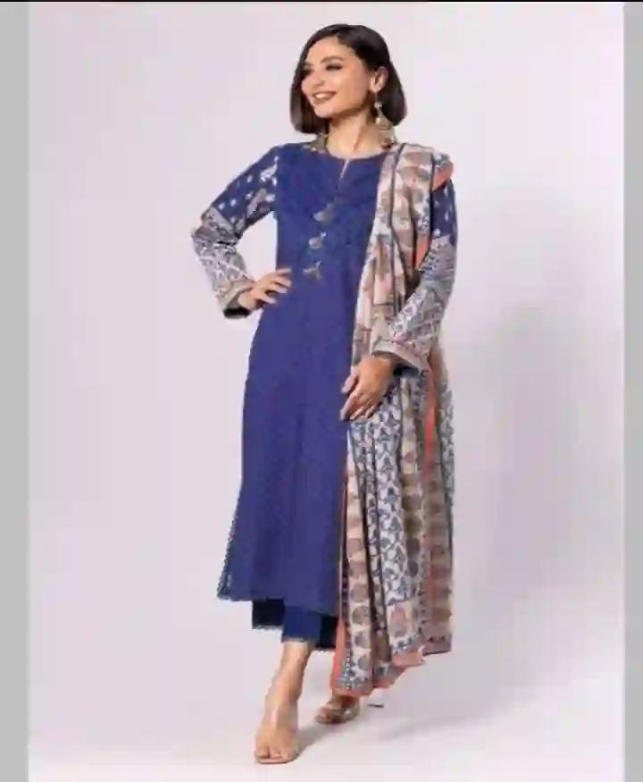 3 pcs women's unstitched suit  karandi