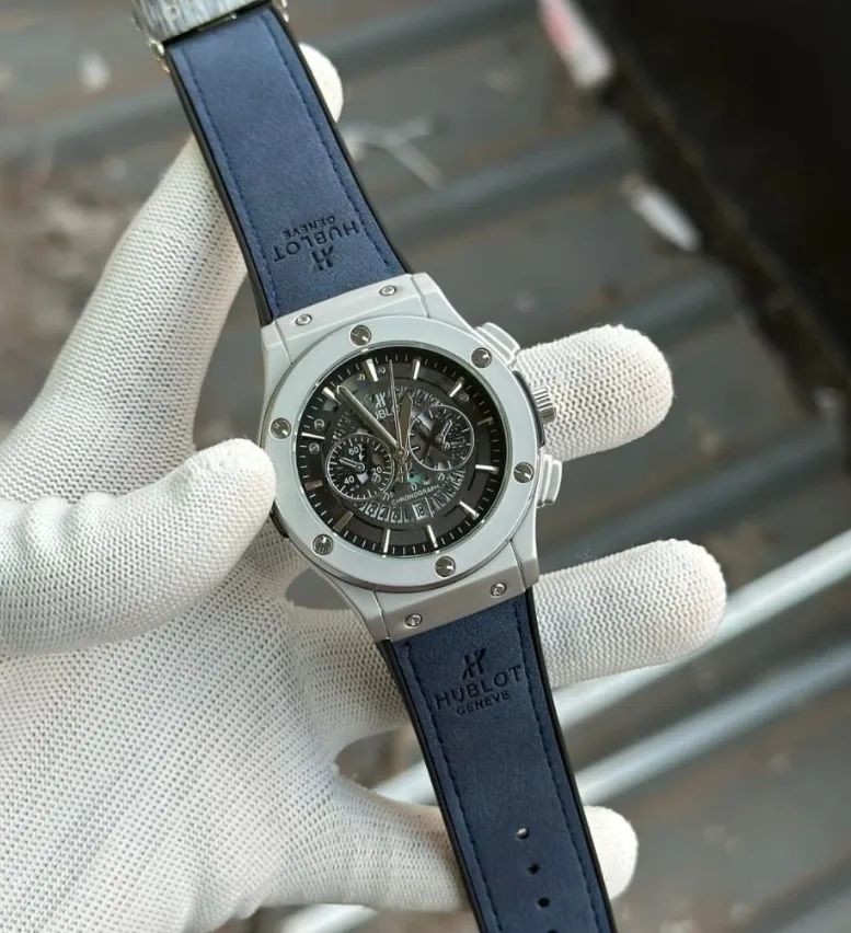 Hublot Inspired Chronograph Watch with Leather Strap