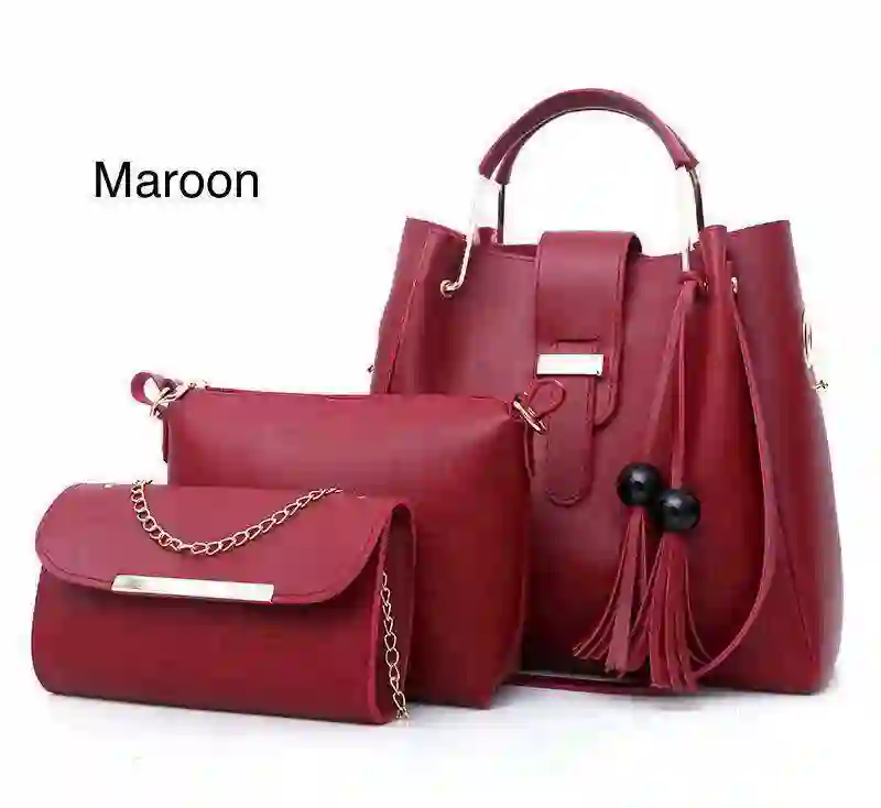 Chic Marron Leather Handbag Set