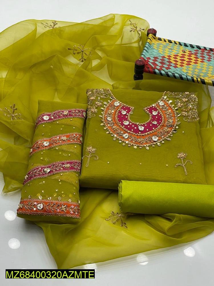 Women's Unstitched Organza Embroidered 3 Pcs Suit
