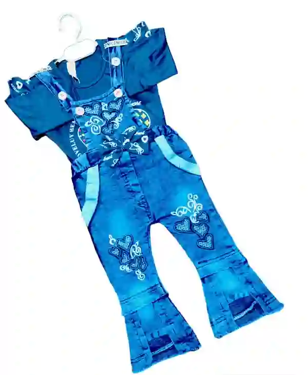 2 pc kids Denim stitched Embroidery suit