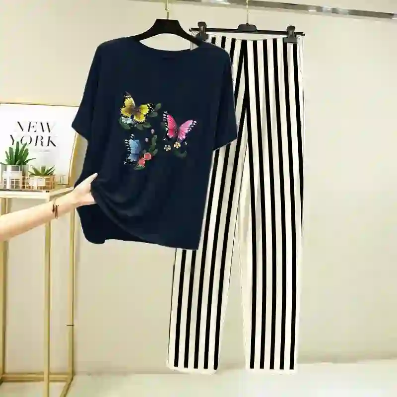 2 Pcs Women's Stitched Jersey Printed Sleep Set