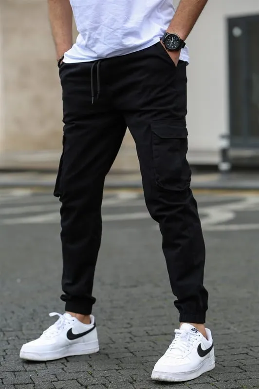 Men Black Cargo Trousers