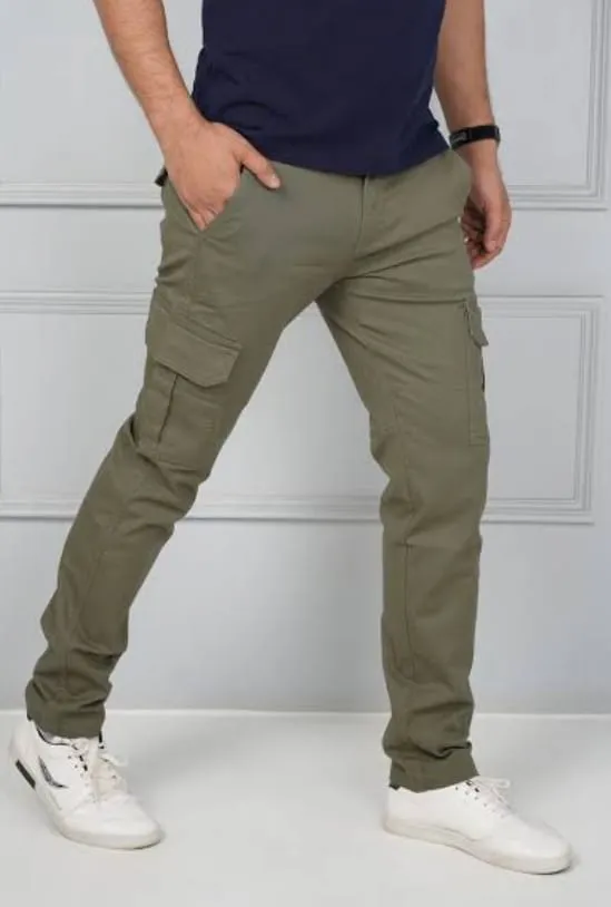 Men's Slim-Fit Olive Green Cargo Trousers