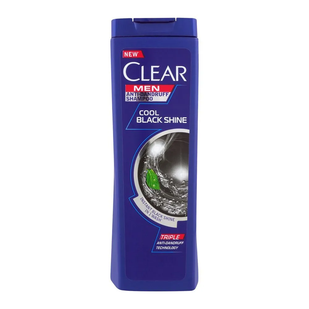 Clear Men Triple Anti-Dandruff Cool Black Shine Shampoo, 380