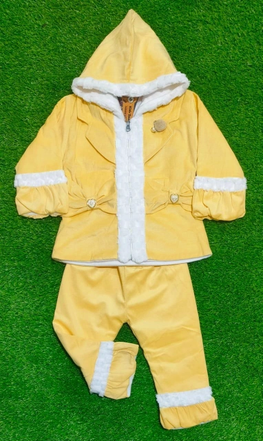 Girls Fleece Printed Hoodie Suit - 2Pcs
