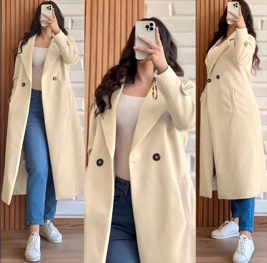 Women's Plain Fleece Trench Coat