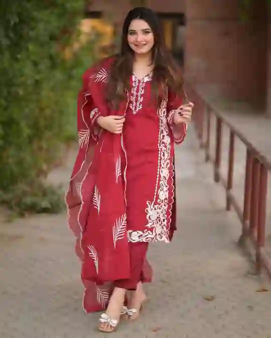 Organza Embroidered Stitched Suit - 3Pcs