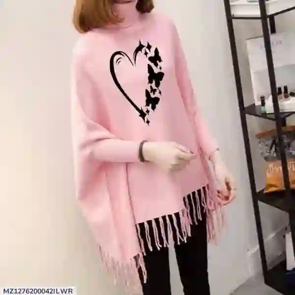 Fleece Printed Poncho Cap Shawl