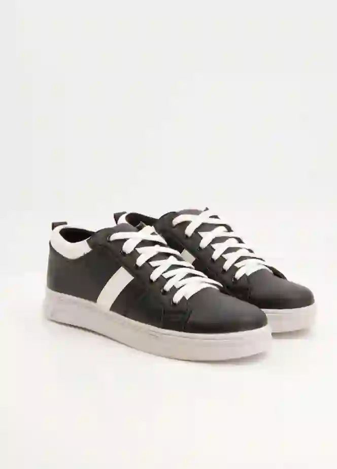 Black Camel - Men's Leather Sneakers, Black & White