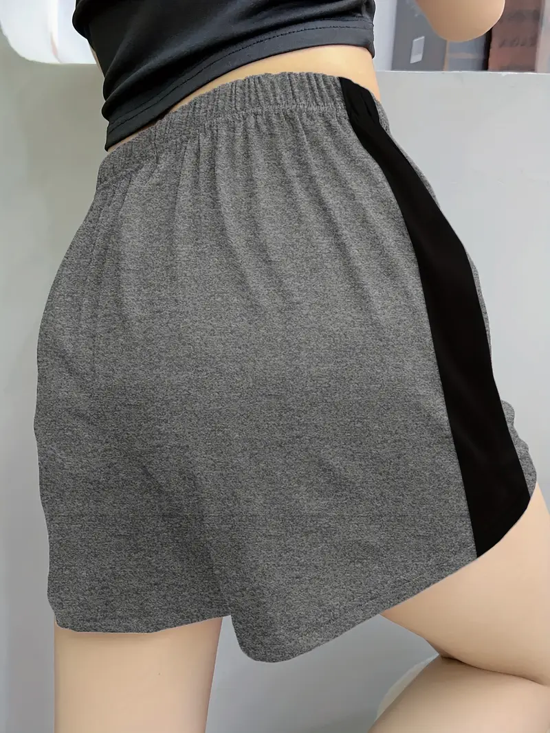 Casual Colorblock Night Bottoms, Elastic High Waist|Shorts|