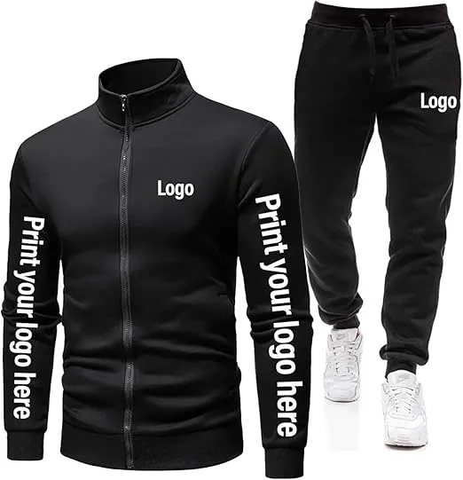 Personalised Logo Autumn Men's Tracksuit Suit Zipper Hoodie.