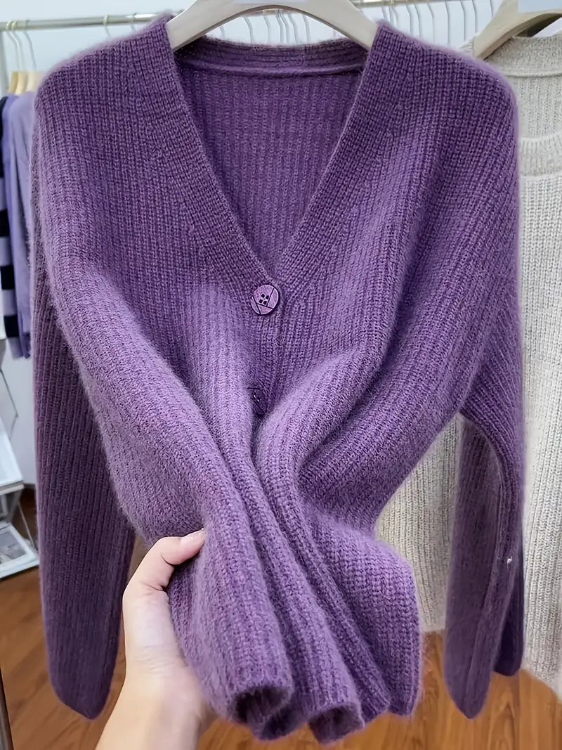 1pc Elegant V-Neck Knit Cardigan for Women.