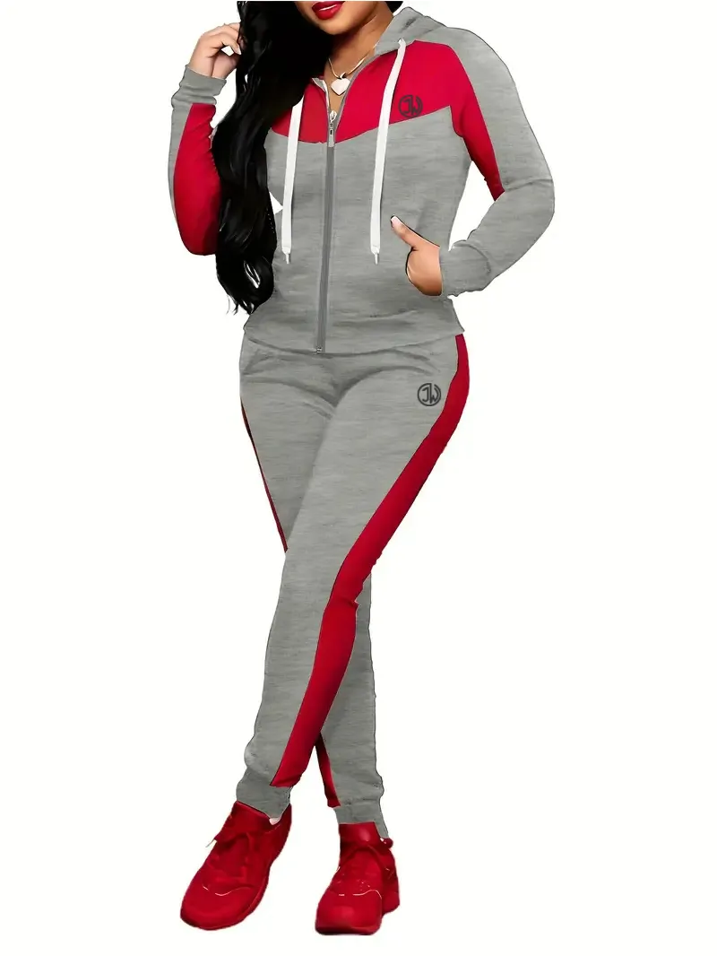 Women Tracksuit Zipper Front Long Sleeve Drawstring Outwear.