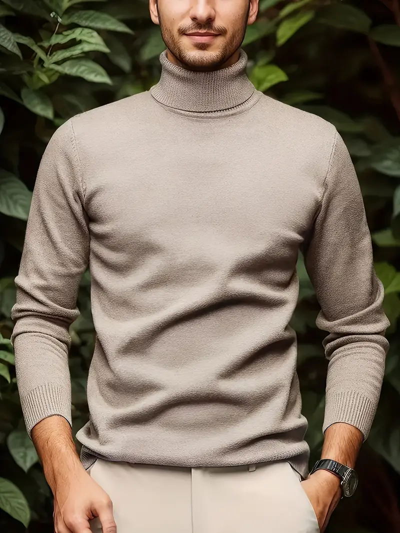 Men's Sleek Light Blue Turtleneck Sweater.