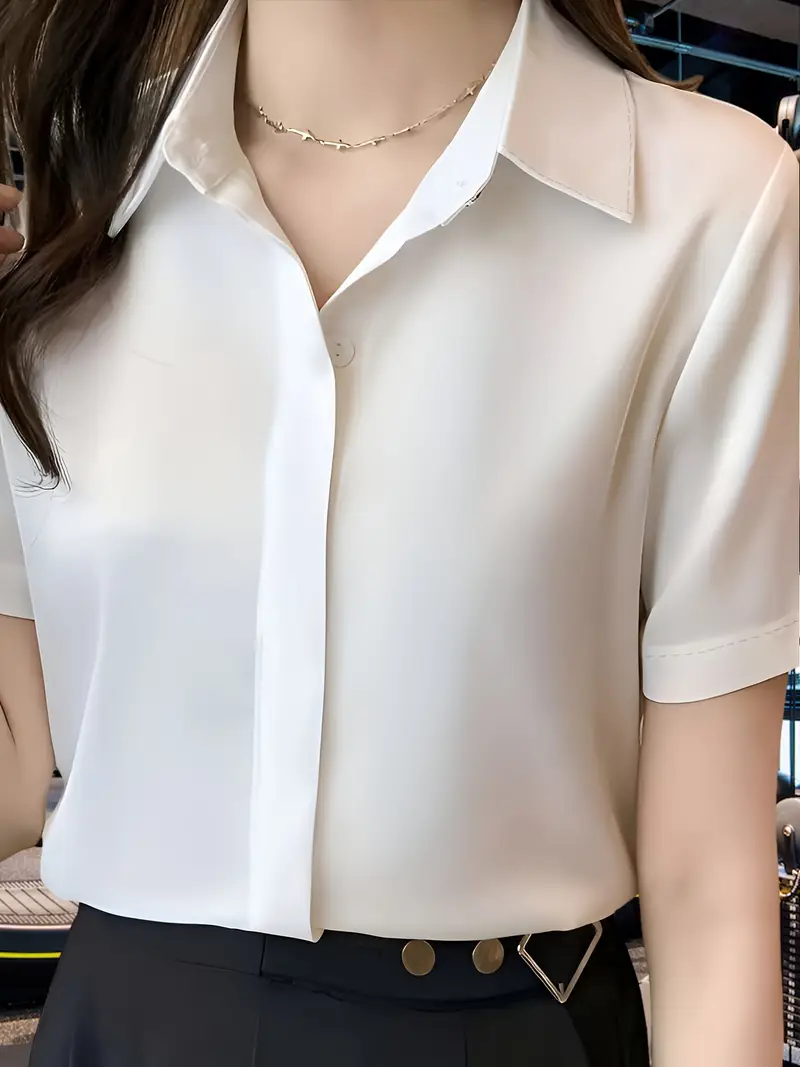 Basic Solid Color Casual Shirts, Simple Slim Polo shirt.