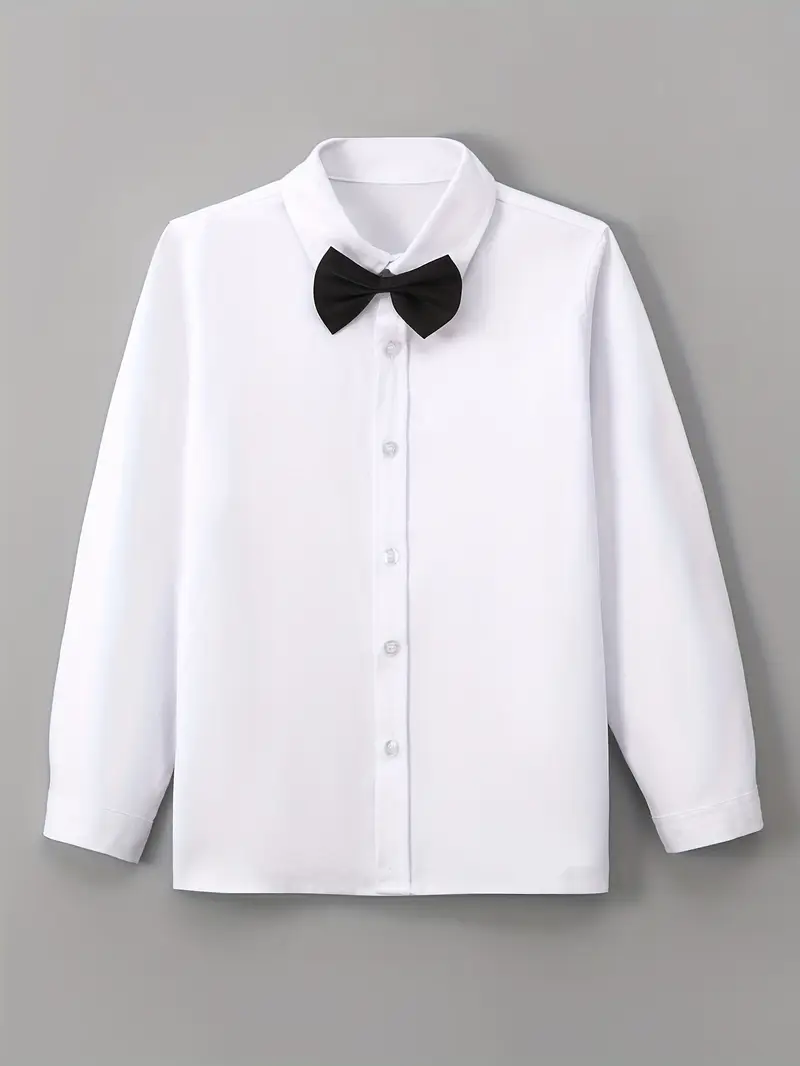 Kids Boys Formal White Shirts With Bowtie.