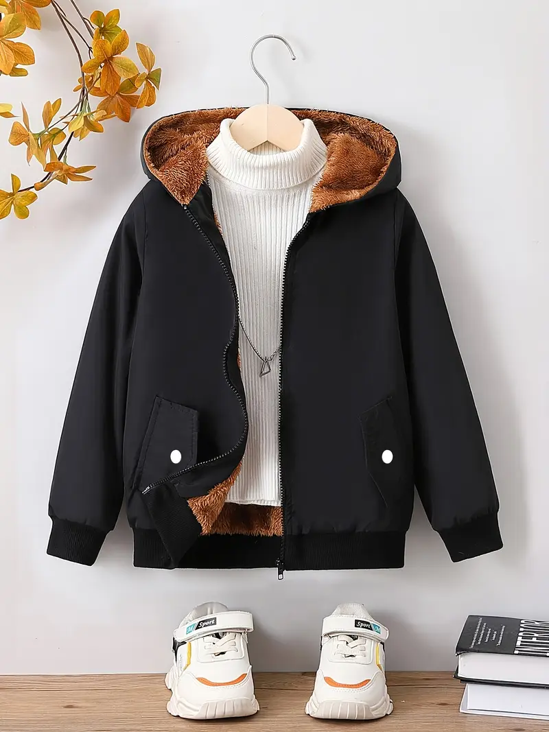 KIDS Warm Thick Fleece Lining Hooded Jacket.