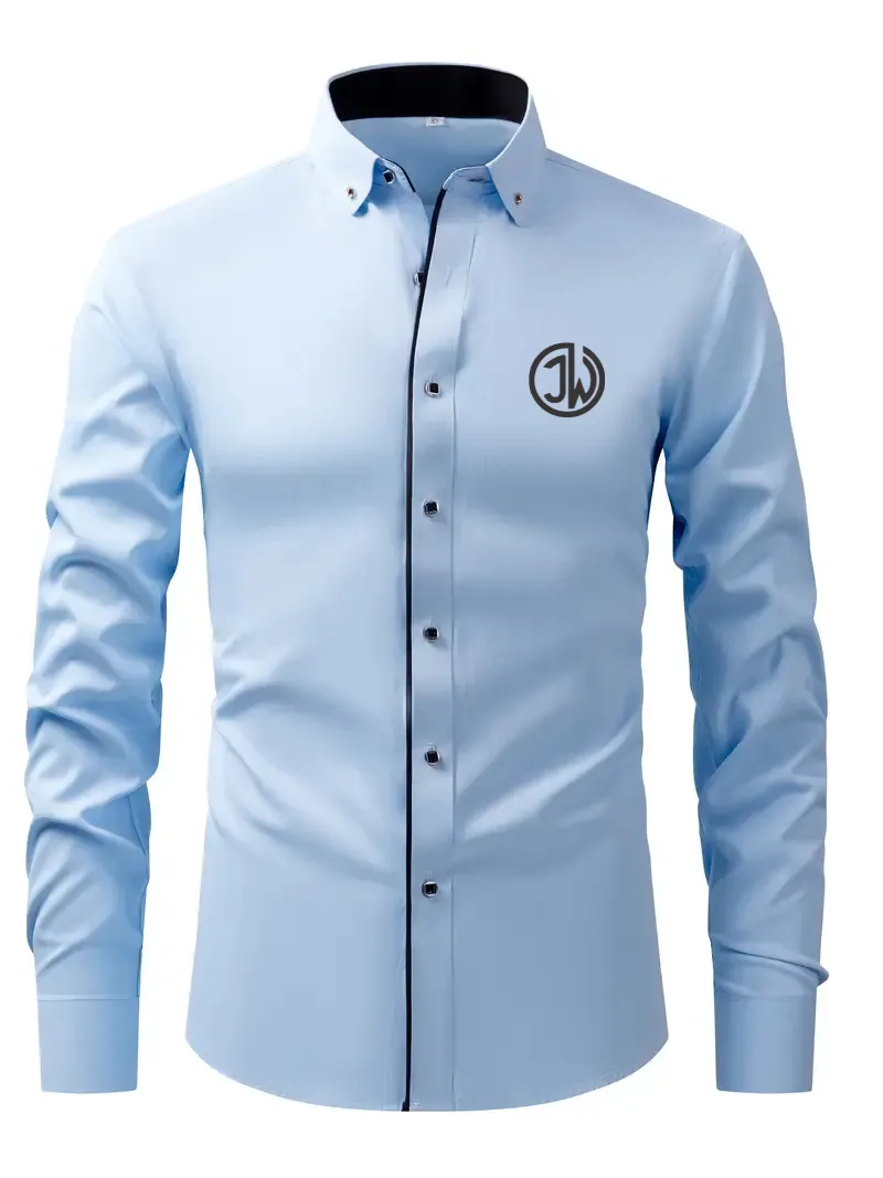 Men's Classic Black Collar Dress Shirt with Diamond Buttons.