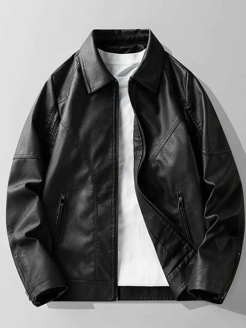Men's Casual Faux Leather Motorcycle Jacket.